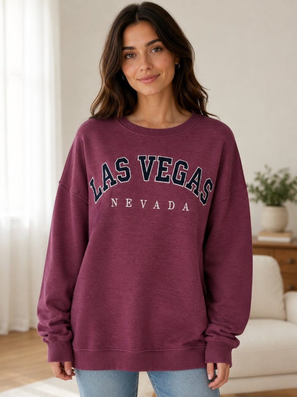 Crazy Apparel Las Vegas Nevada Mauve Embroidered Crewneck Sweatshirt XL
